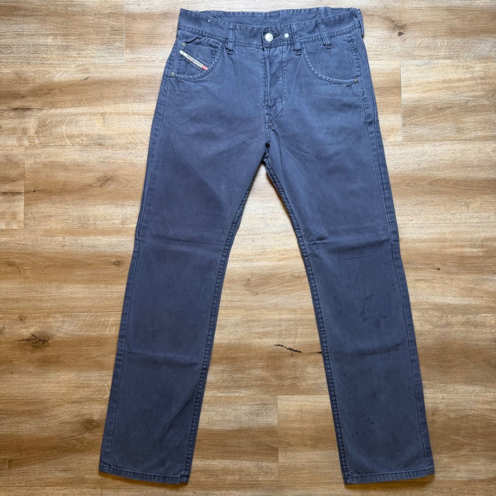 Diesel Jeans Mens 31x30 Navy Blue Straight Leg Button Fly Zipper Back Y2K Tag 28